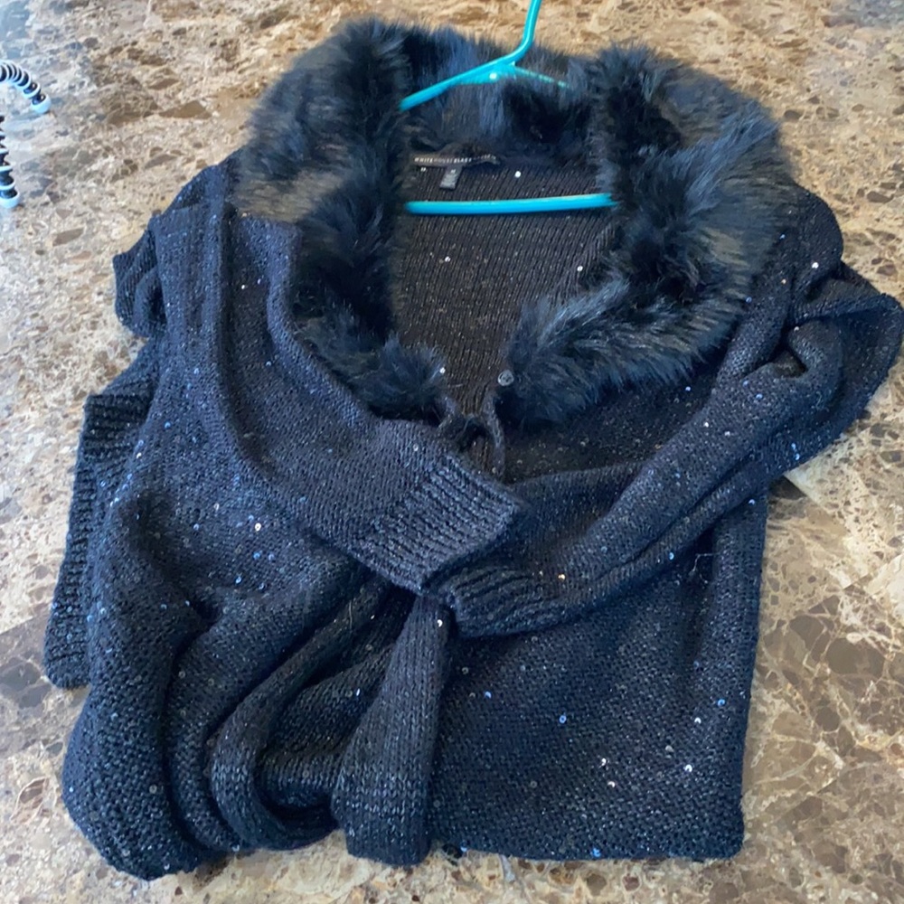 COPY - Black cardigan with detachable fur, with sequins - Picture 10 of 11